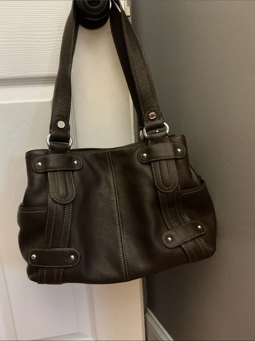 Tignanello Dark Brown Leather Tote Bag. NWT
